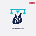 Two color organ printing vector icon from artificial intellegence concept. isolated blue organ printing vector sign symbol can be