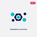 Two color ornamental rotating polygonal vector icon from geometry concept. isolated blue ornamental rotating polygonal vector sign