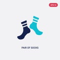 Two color pair of socks vector icon from fashion concept. isolated blue pair of socks vector sign symbol can be use for web, Royalty Free Stock Photo