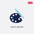 Two color palette and paint brush vector icon from art concept. isolated blue palette and paint brush vector sign symbol can be Royalty Free Stock Photo