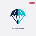 Two color parachute open vector icon from airport terminal concept. isolated blue parachute open vector sign symbol can be use for