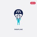 Two color paraplane vector icon from entertainment and arcade concept. isolated blue paraplane vector sign symbol can be use for