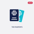 Two color two passports vector icon from airport terminal concept. isolated blue two passports vector sign symbol can be use for Royalty Free Stock Photo