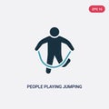 Two color people playing jumping rope vector icon from recreational games concept. isolated blue people playing jumping rope