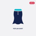 Two color peplum skirt vector icon from clothes concept. isolated blue peplum skirt vector sign symbol can be use for web, mobile