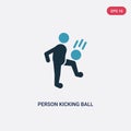 Two color person kicking ball with the knee vector icon from sports concept. isolated blue person kicking ball with the knee