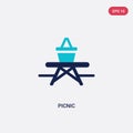 Two color picnic vector icon from camping concept. isolated blue picnic vector sign symbol can be use for web, mobile and logo. Royalty Free Stock Photo