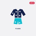 Two color pijama vector icon from clothes concept. isolated blue pijama vector sign symbol can be use for web, mobile and logo.
