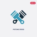 Two color pistons cross vector icon from mechanicons concept. isolated blue pistons cross vector sign symbol can be use for web, Royalty Free Stock Photo