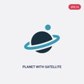 Two color planet with satellite vector icon from nature concept. isolated blue planet with satellite vector sign symbol can be use