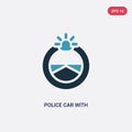 Two color police car with steering wheel vector icon from mechanicons concept. isolated blue police car with steering wheel vector