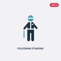 Two color policeman standing up vector icon from people concept. isolated blue policeman standing up vector sign symbol can be use