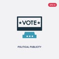 Two color political publicity on monitor screen vector icon from political concept. isolated blue political publicity on monitor