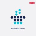 Two color polygonal coffee cup vector icon from geometry concept. isolated blue polygonal coffee cup vector sign symbol can be use