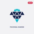 Two color polygonal diamond shape of small triangles vector icon from geometry concept. isolated blue polygonal diamond shape of