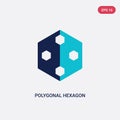 Two color polygonal hexagon vector icon from geometry concept. isolated blue polygonal hexagon vector sign symbol can be use for