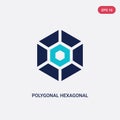 Two color polygonal hexagonal vector icon from geometry concept. isolated blue polygonal hexagonal vector sign symbol can be use