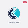 Two color portion pie chart vector icon from business concept. isolated blue portion pie chart vector sign symbol can be use for