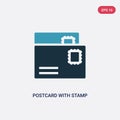 Two color postcard with stamp vector icon from social concept. isolated blue postcard with stamp vector sign symbol can be use for