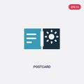 Two color postcard vector icon from summer concept. isolated blue postcard vector sign symbol can be use for web, mobile and logo