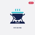 Two color pot on fire vector icon from camping concept. isolated blue pot on fire vector sign symbol can be use for web, mobile Royalty Free Stock Photo