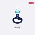 Two color potions vector icon from gaming concept. isolated blue potions vector sign symbol can be use for web, mobile and logo.