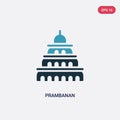 Two color prambanan vector icon from monuments concept. isolated blue prambanan vector sign symbol can be use for web, mobile and