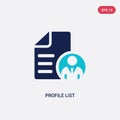 Two color profile list vector icon from general concept. isolated blue profile list vector sign symbol can be use for web, mobile