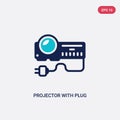 Two color projector with plug vector icon from cinema concept. isolated blue projector with plug vector sign symbol can be use for Royalty Free Stock Photo