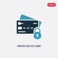 Two color protected cit card vector icon from security concept. isolated blue protected cit card vector sign symbol can be use for
