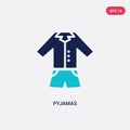 Two color pyjamas vector icon from clothes concept. isolated blue pyjamas vector sign symbol can be use for web, mobile and logo.