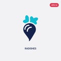 Two color radishes vector icon from fruits concept. isolated blue radishes vector sign symbol can be use for web, mobile and logo