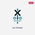 Two color rail crossing vector icon from maps and flags concept. isolated blue rail crossing vector sign symbol can be use for web