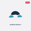 Two color rainbow behind a cloud vector icon from nature concept. isolated blue rainbow behind a cloud vector sign symbol can be