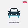 Two color rectangular car front vector icon from mechanicons concept. isolated blue rectangular car front vector sign symbol can