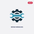 Two color repair wrenches vector icon from mechanicons concept. isolated blue repair wrenches vector sign symbol can be use for