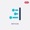 Two color right align vector icon from geometry concept. isolated blue right align vector sign symbol can be use for web, mobile
