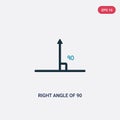 Two color right angle of 90 degrees vector icon from shapes concept. isolated blue right angle of 90 degrees vector sign symbol