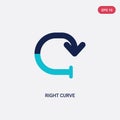 Two color right curve vector icon from arrows concept. isolated blue right curve vector sign symbol can be use for web, mobile and Royalty Free Stock Photo