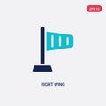 Two color right wing vector icon from airport terminal concept. isolated blue right wing vector sign symbol can be use for web,