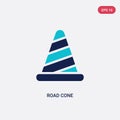 Two color road cone vector icon from airport terminal concept. isolated blue road cone vector sign symbol can be use for web, Royalty Free Stock Photo