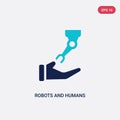 Two color robots and humans vector icon from artificial intellegence concept. isolated blue robots and humans vector sign symbol