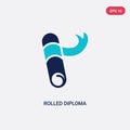 Two color rolled diploma vector icon from education concept. isolated blue rolled diploma vector sign symbol can be use for web, Royalty Free Stock Photo