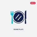 Two color round plate vector icon from bistro and restaurant concept. isolated blue round plate vector sign symbol can be use for