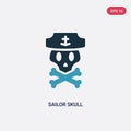 Two color sailor skull vector icon from shapes concept. isolated blue sailor skull vector sign symbol can be use for web, mobile