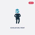 Two color scholar girl front vector icon from people concept. isolated blue scholar girl front vector sign symbol can be use for