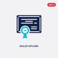 Two color sealed diploma vector icon from education concept. isolated blue sealed diploma vector sign symbol can be use for web,