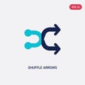 Two color shuffle arrows vector icon from arrows concept. isolated blue shuffle arrows vector sign symbol can be use for web, Royalty Free Stock Photo