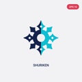 Two color shuriken vector icon from asian concept. isolated blue shuriken vector sign symbol can be use for web, mobile and logo.