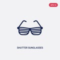 Two color shutter sunglasses vector icon from clothes concept. isolated blue shutter sunglasses vector sign symbol can be use for